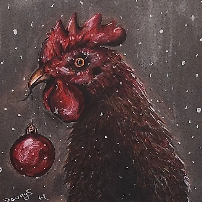 Haan met Kerstbal Kaart