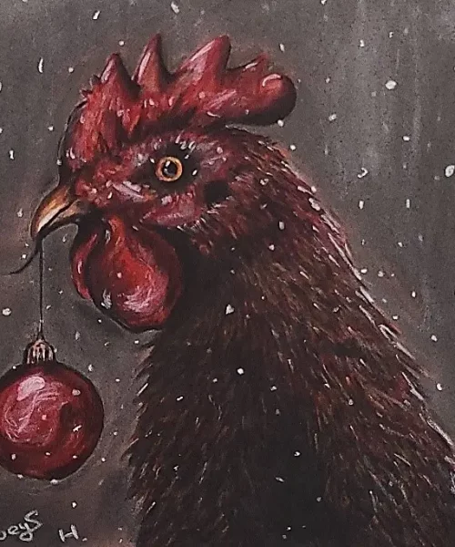 Haan met Kerstbal Kaart